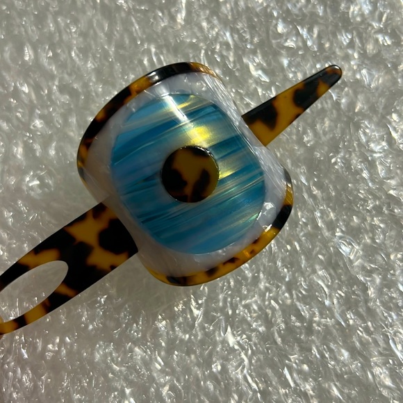 Evil eye white shell brown leopard print Bun Cover Hair Slider Pin - Picture 3 of 6